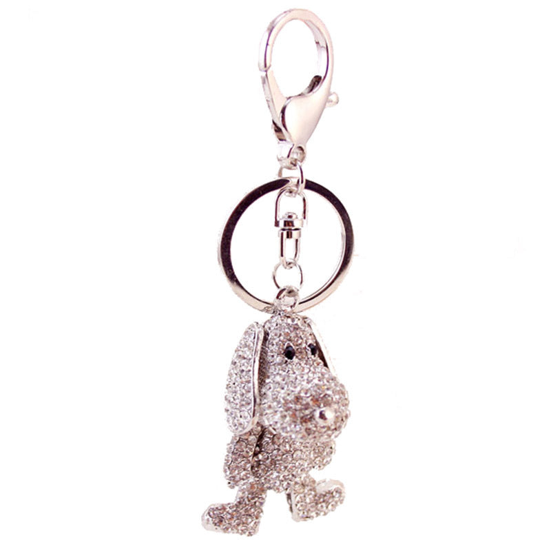 Wholesale Alloy rhinestone silver cute puppy car keychain